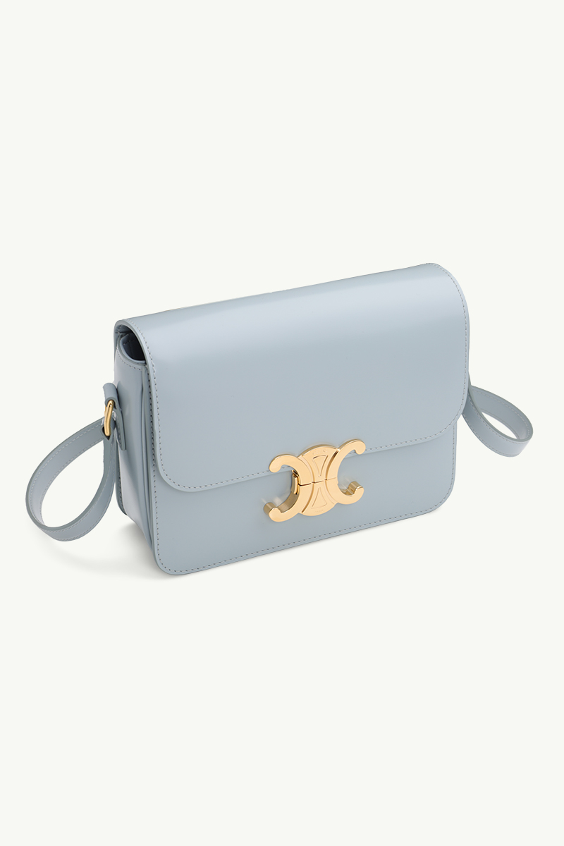 CELINE Teen Triomphe Shoulder Bag in Ice Blue Shiny Calfskin Leather GHW 2