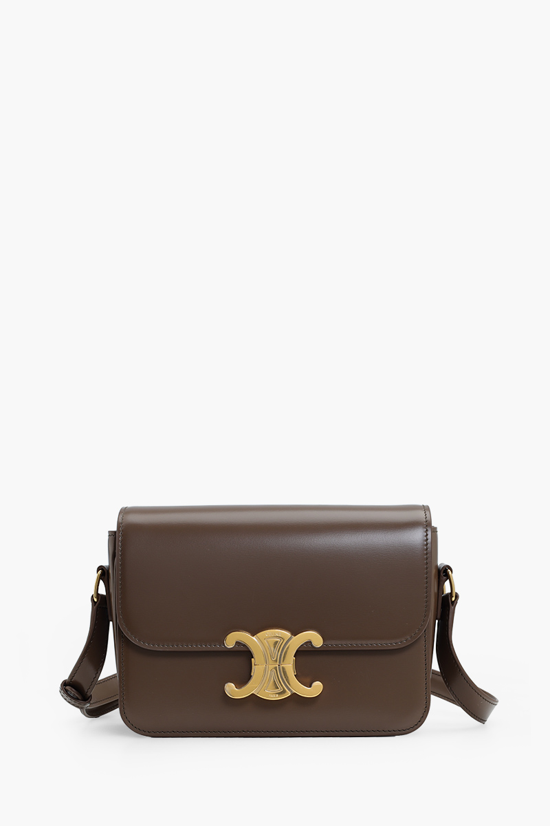 CELINE Teen Triomphe Shoulder Bag in Glazed Brown Shiny Calfskin Leather GHW 0