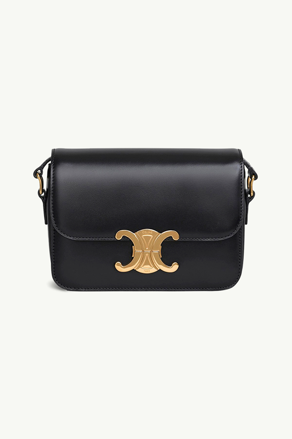 CELINE Teen Triomphe Shoulder Bag in Black Shiny Calfskin Leather GHW 0