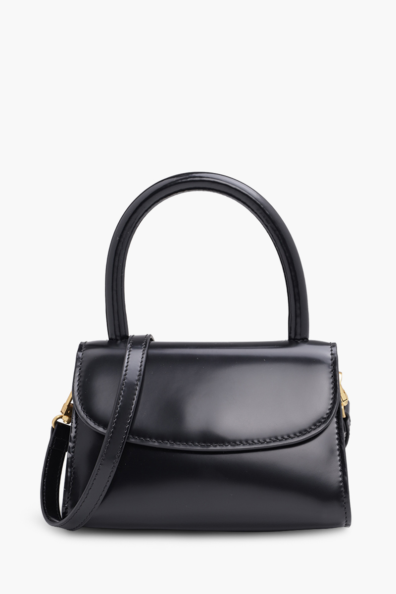 BY FAR The Mini Handbag in Black Semi Patent Leather 0