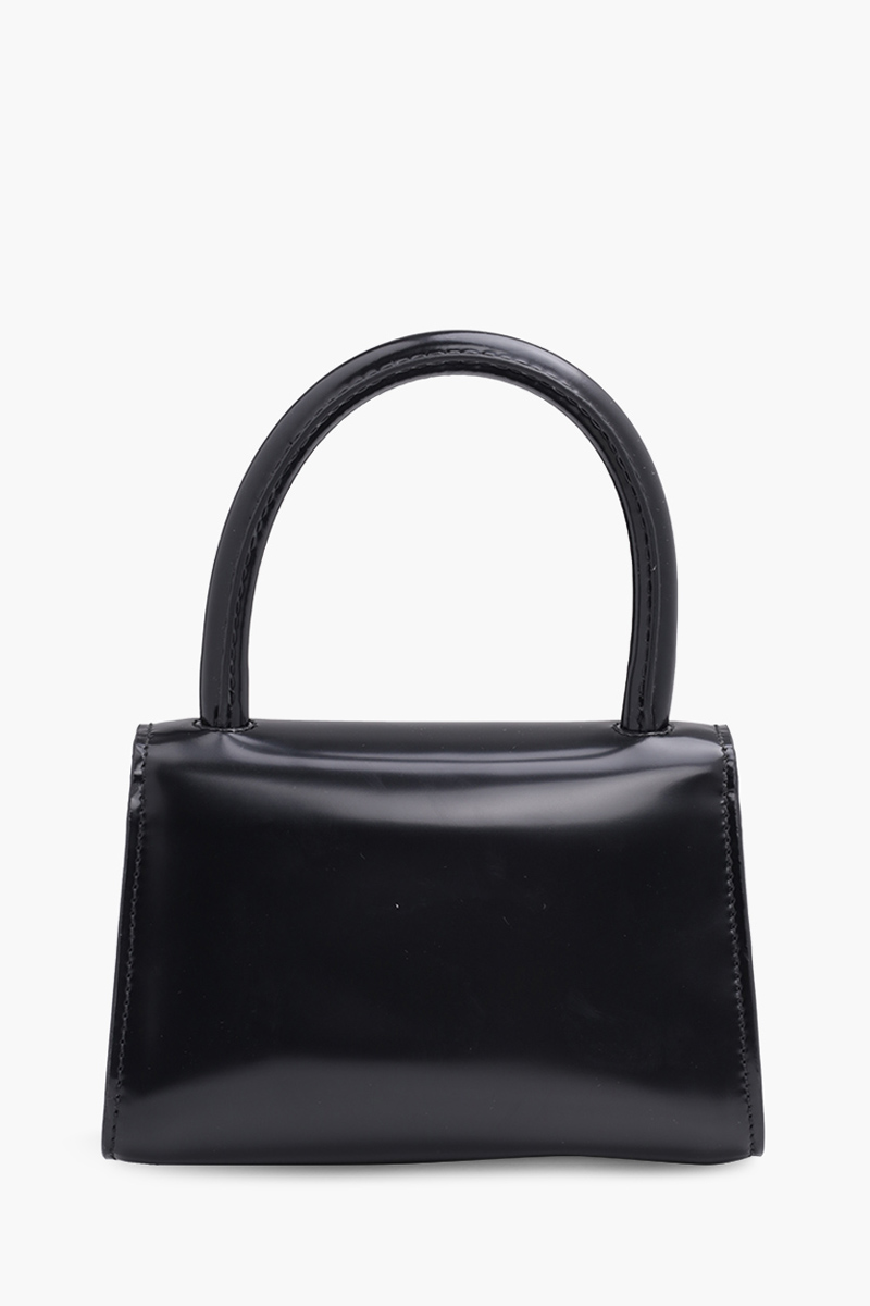 BY FAR The Mini Handbag in Black Semi Patent Leather 1