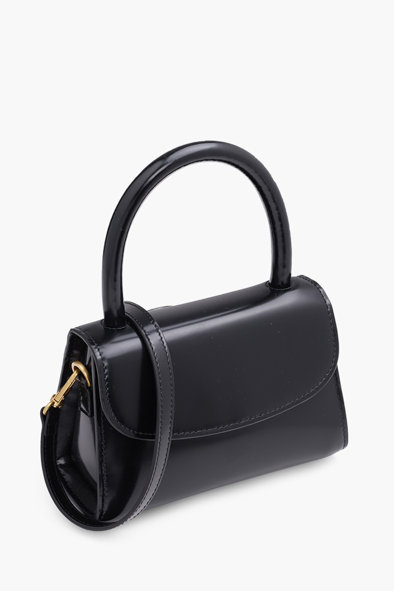 BY FAR The Mini Handbag in Black Semi Patent Leather 2