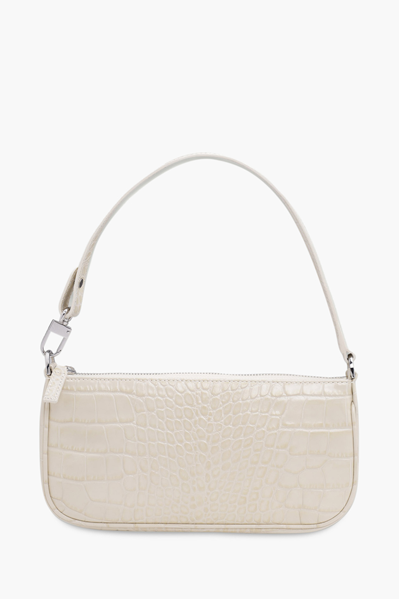 BY FAR Rachel Shoulder Bag in Cream Croco Embossed Leather 0