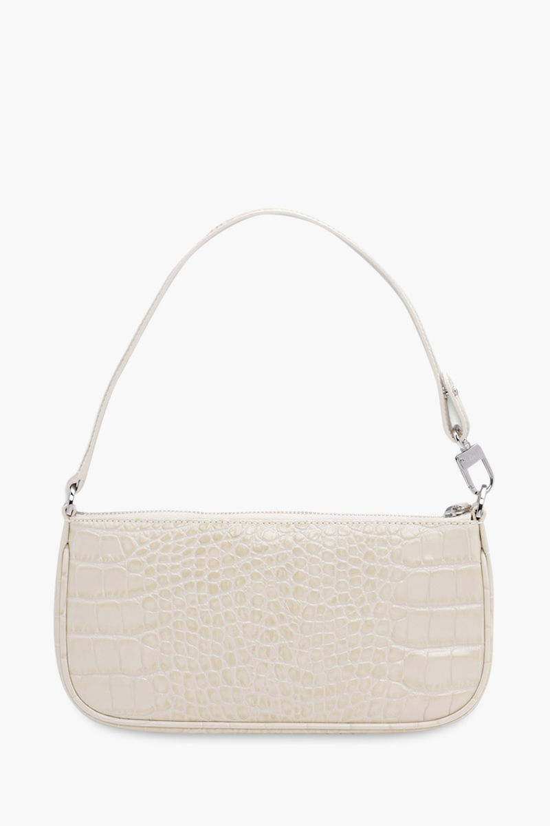 BY FAR Rachel Shoulder Bag in Cream Croco Embossed Leather 1