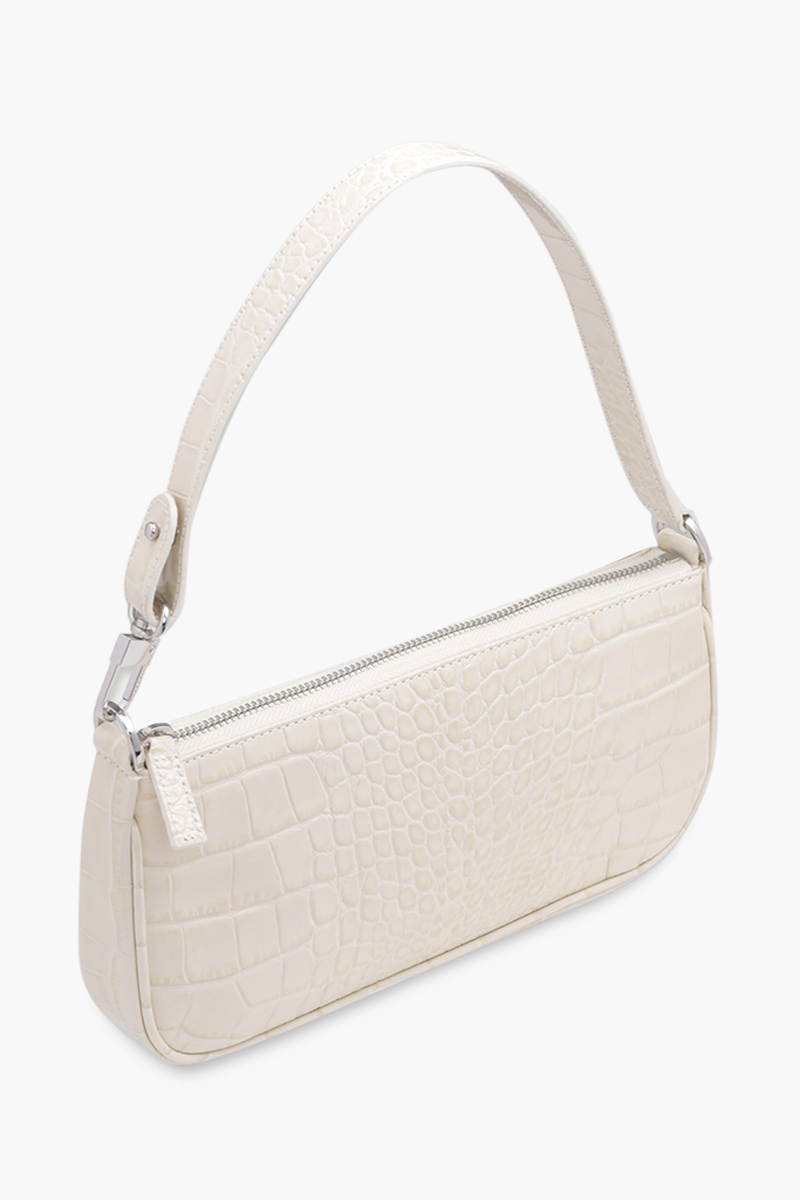 BY FAR Rachel Shoulder Bag in Cream Croco Embossed Leather 2