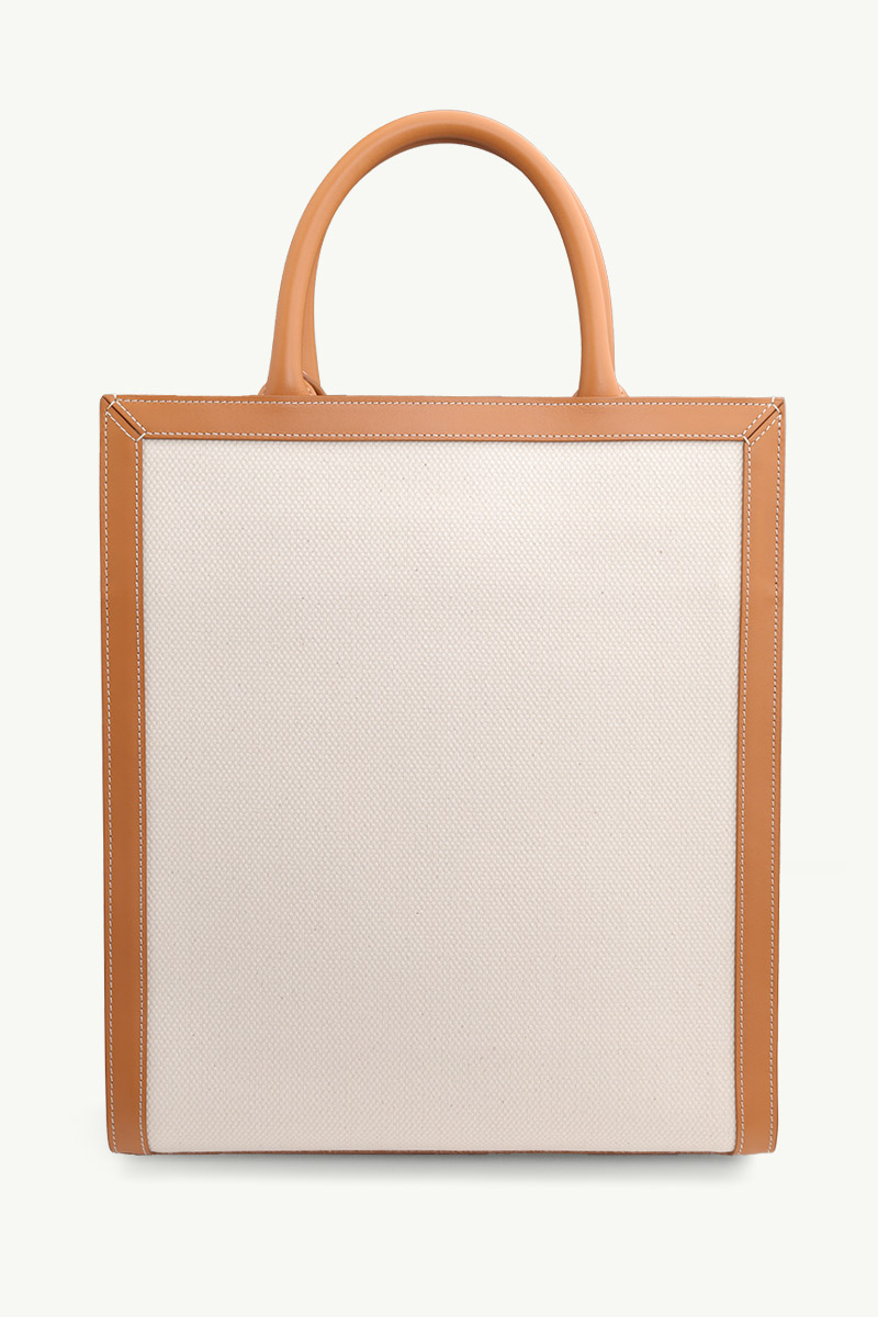 CÉLINE Small Vertical Cabas in Natural/Tan Canvas with Celine Print 1