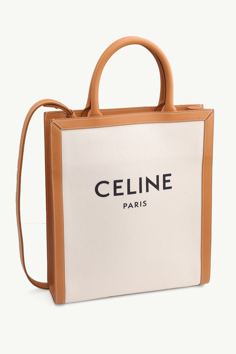 CÉLINE Small Vertical Cabas in Natural/Tan Canvas with Celine Print 2