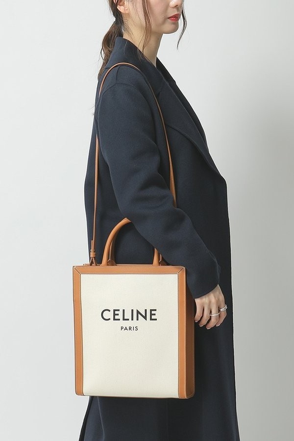 CÉLINE Small Vertical Cabas in Natural/Tan Canvas with Celine Print 4