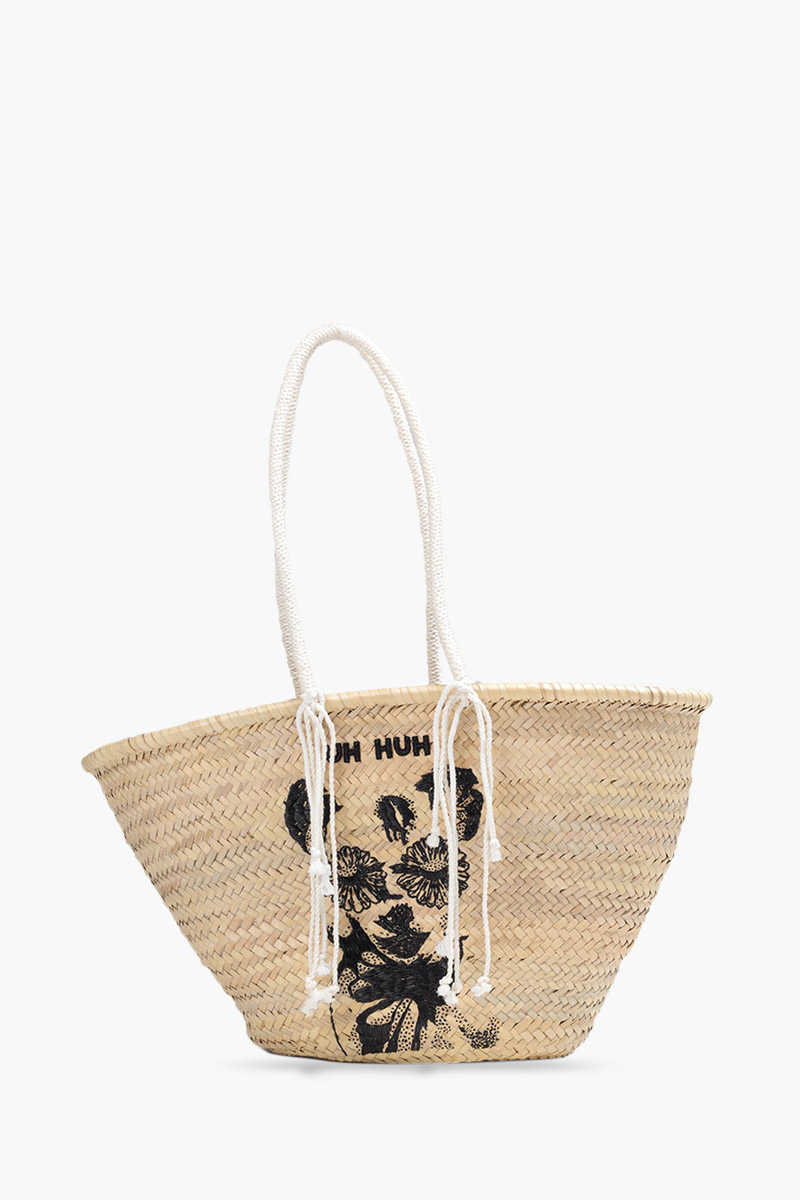 CELINE Large Basket Bag in Natural Raffia with Carlos Valencia 'UH HUH' Embroidery 0