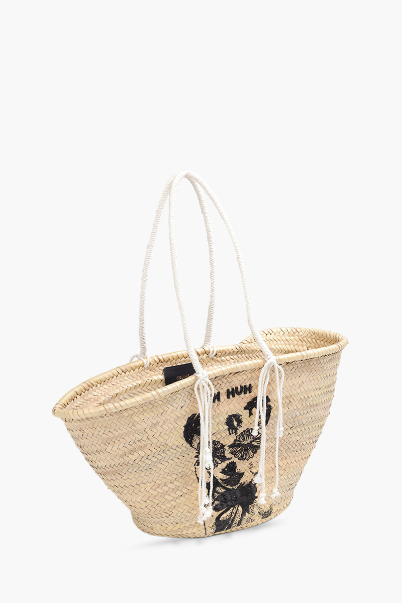 CELINE Large Basket Bag in Natural Raffia with Carlos Valencia 'UH HUH' Embroidery 2