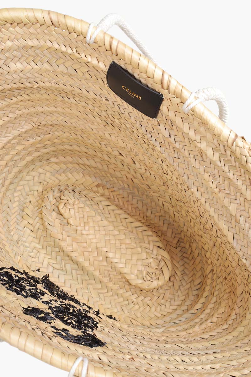 CELINE Large Basket Bag in Natural Raffia with Carlos Valencia 'UH HUH' Embroidery 3