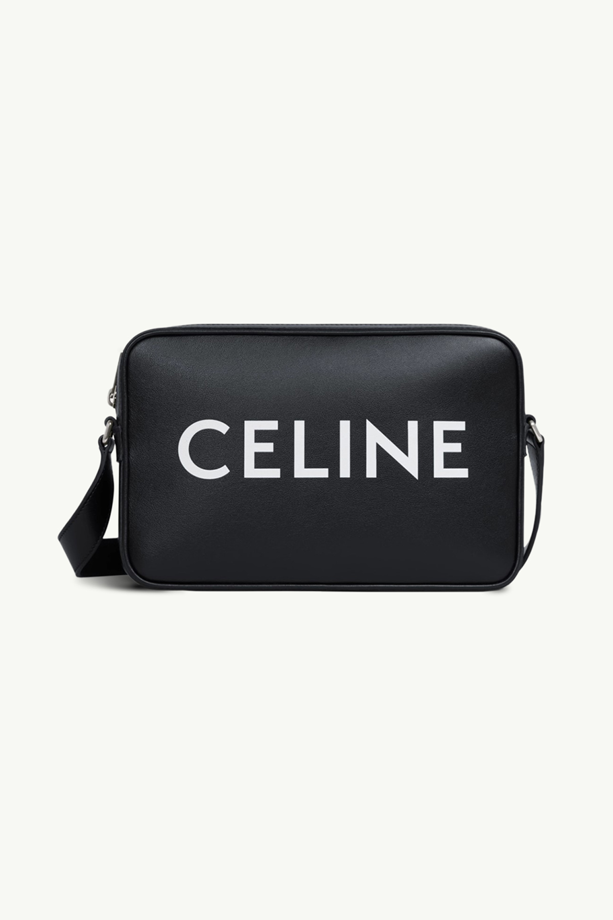 CELINE Medium Messenger Bag in Black Smooth Calfskin with Celine Print 0