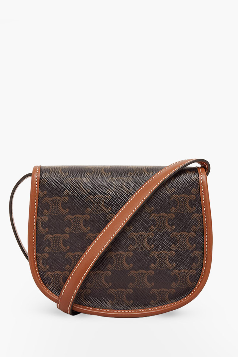 CELINE Mini Triomphe Besace Bag in Tan Canvas and Calfskin 1