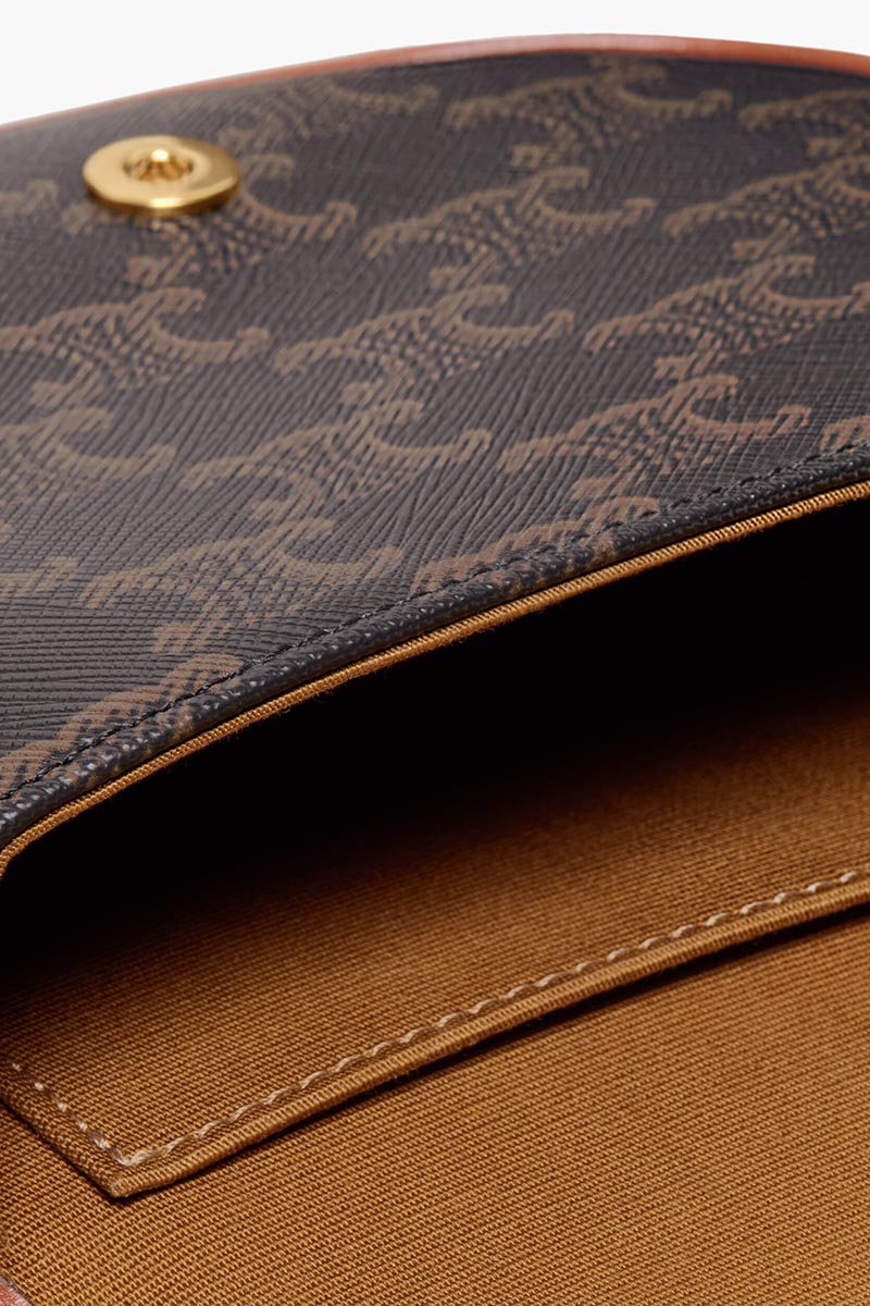 CELINE Mini Triomphe Besace Bag in Tan Canvas and Calfskin 3
