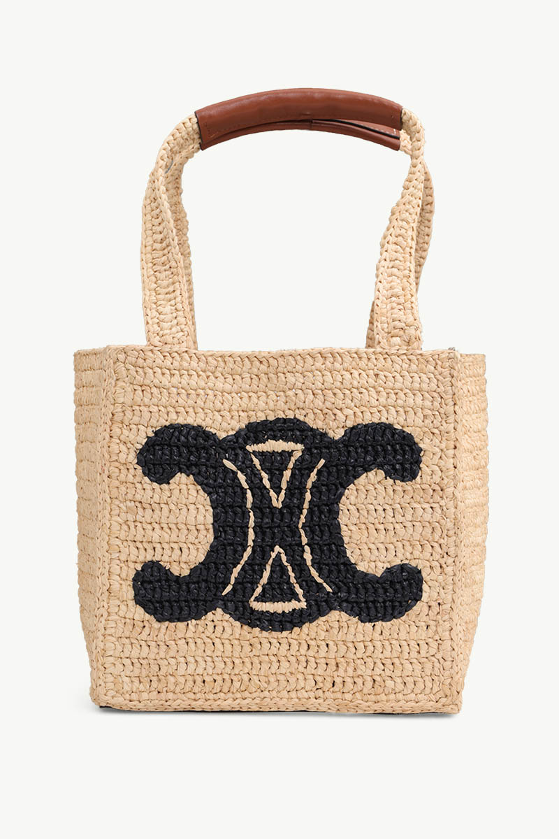 CELINE Cuir Triomphe Cube Bag in Natural/Tan Raffia x Calfskin 0
