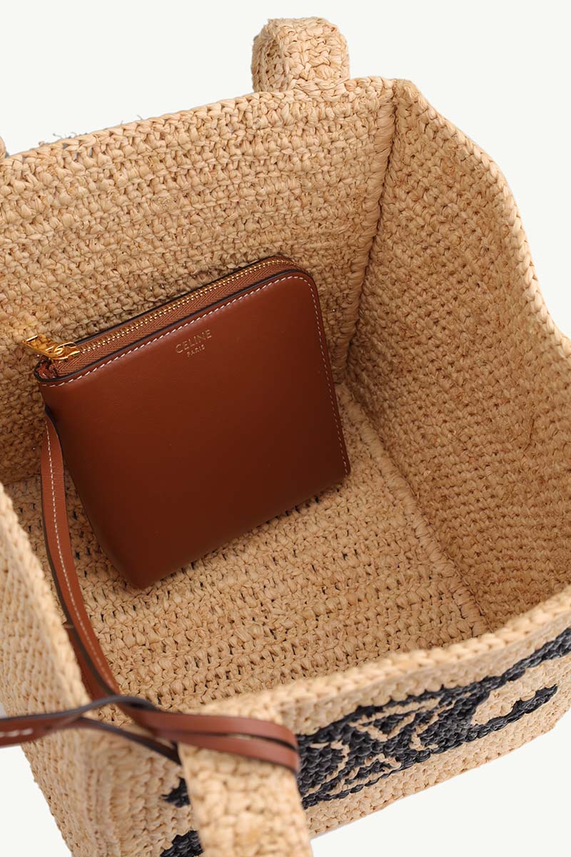 CELINE Cuir Triomphe Cube Bag in Natural/Tan Raffia x Calfskin 3