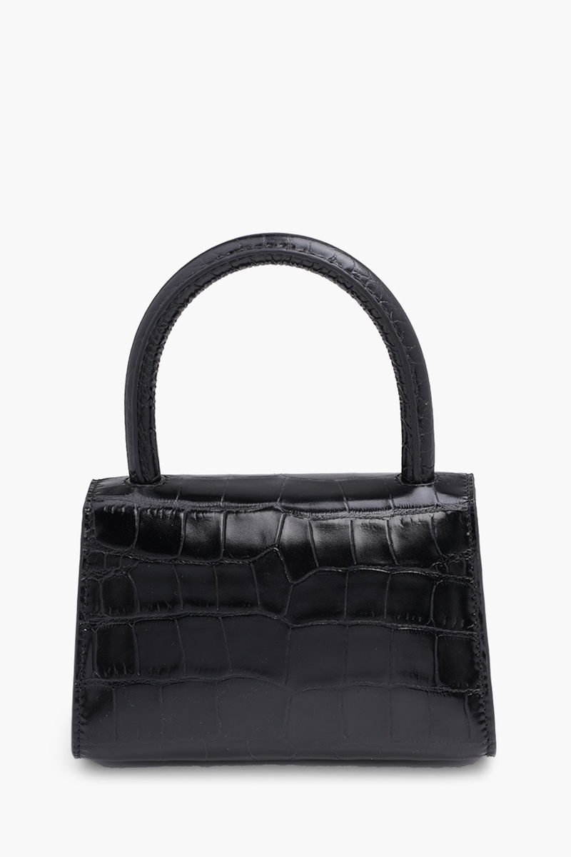 BY FAR The Mini Handbag in Black Croco Embossed Leather 1