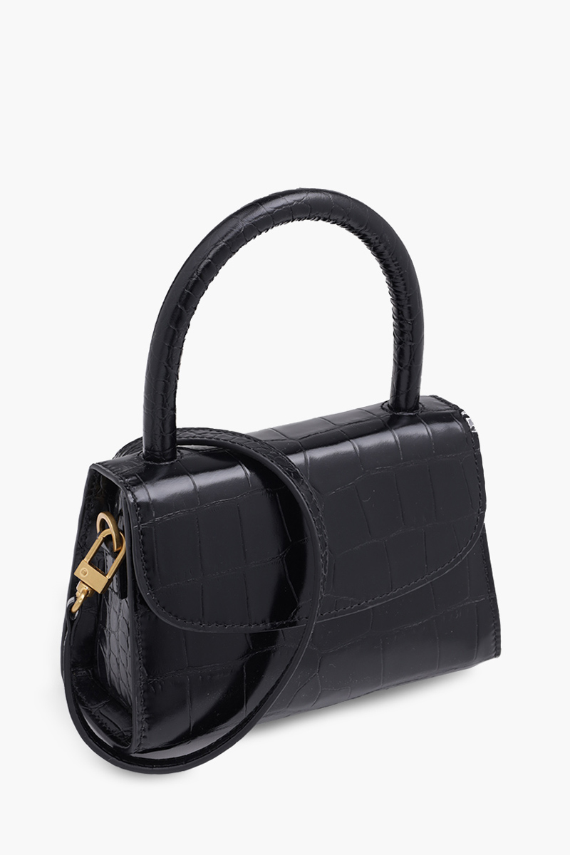 BY FAR The Mini Handbag in Black Croco Embossed Leather 2