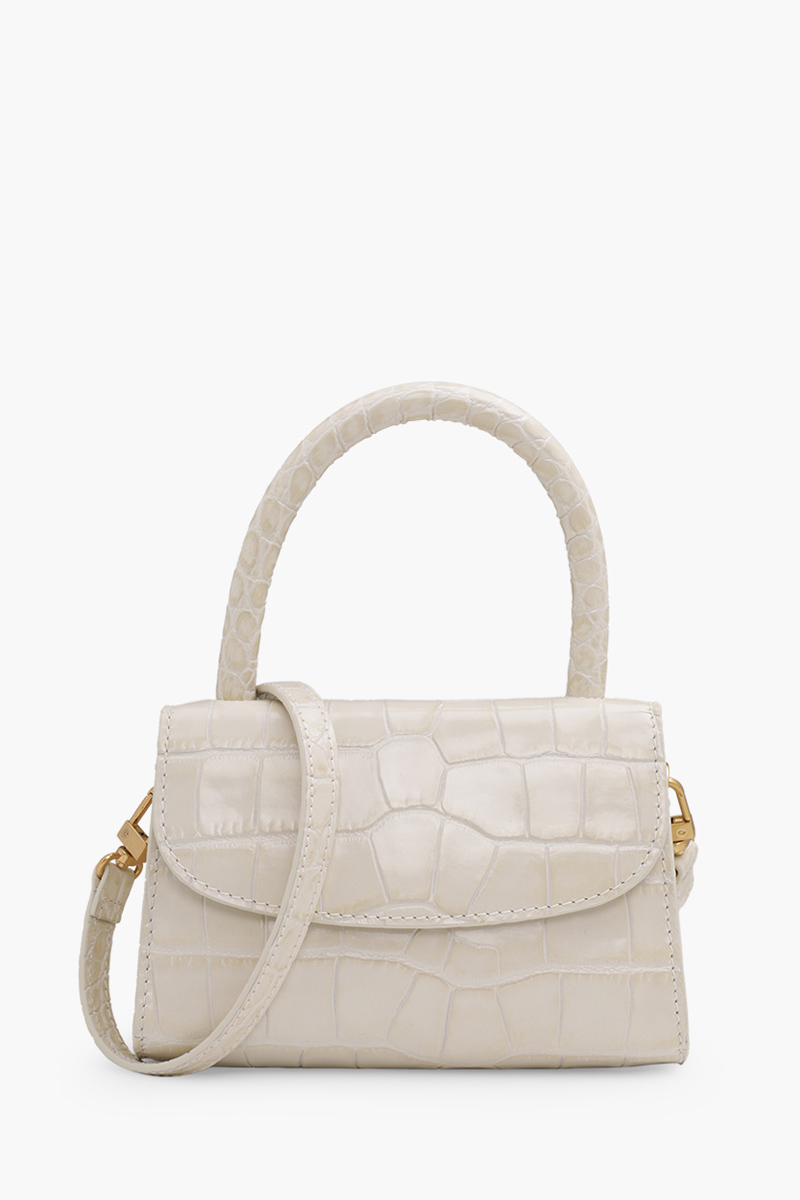 BY FAR The Mini Handbag in Cream Croco Embossed Leather 0