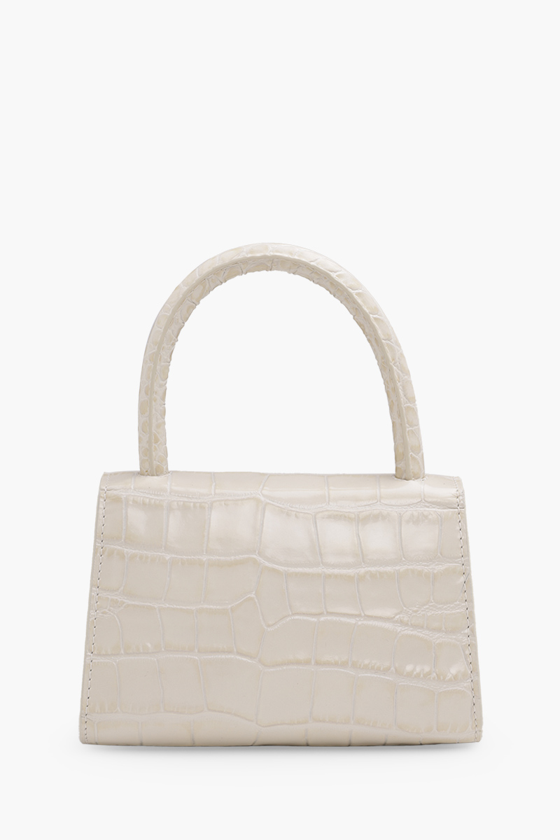 BY FAR The Mini Handbag in Cream Croco Embossed Leather 1