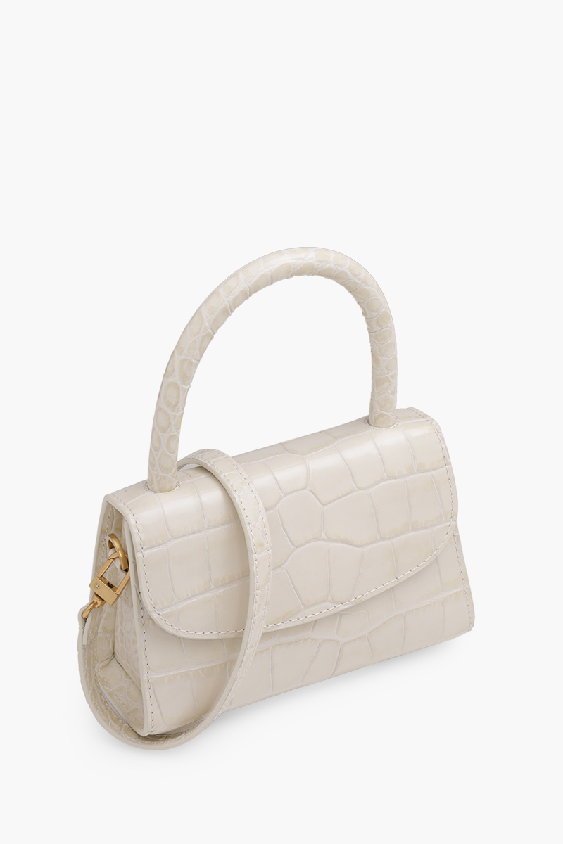 BY FAR The Mini Handbag in Cream Croco Embossed Leather 2