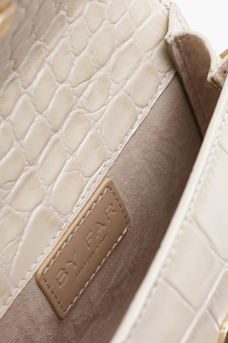 BY FAR The Mini Handbag in Cream Croco Embossed Leather 3