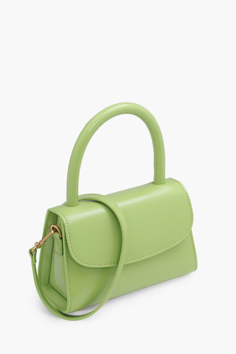 BY FAR The Mini Handbag in Lime Green Semi Patent Leather 2