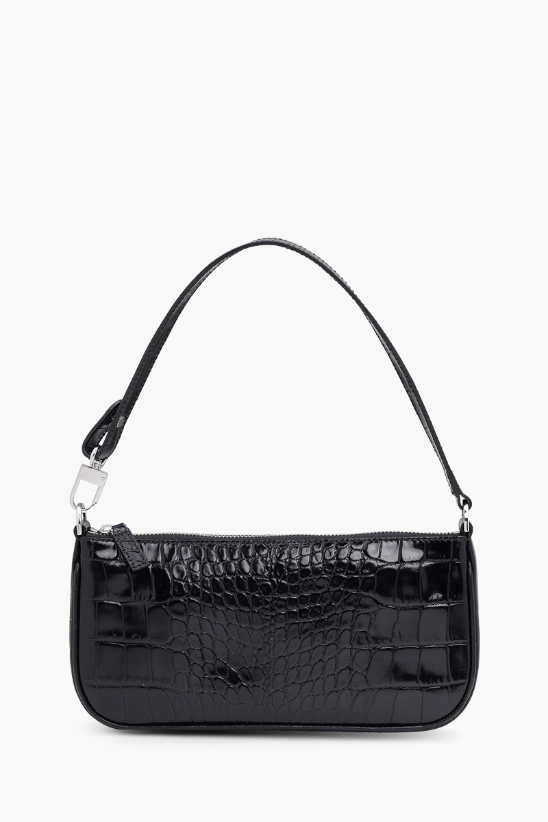 BY FAR Rachel Shoulder Bag in Black Croco Embossed Leather 0