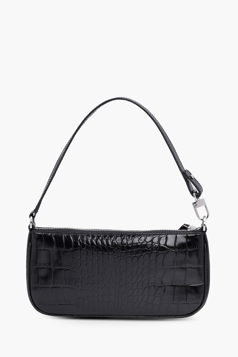 BY FAR Rachel Shoulder Bag in Black Croco Embossed Leather 1