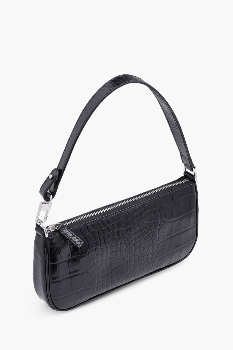 BY FAR Rachel Shoulder Bag in Black Croco Embossed Leather 2