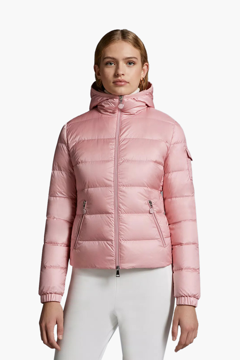 MONCLER Women The Gles Short Down Jacket in Pink with Hoodie 1