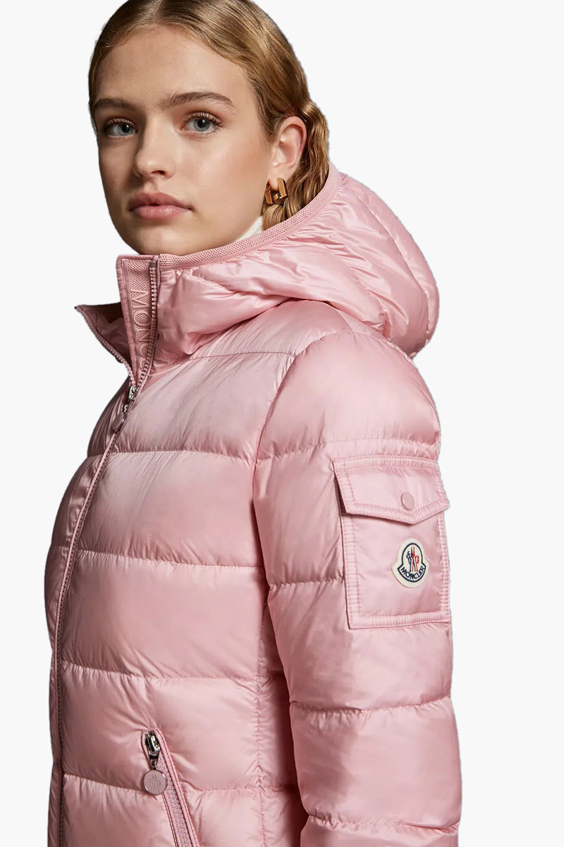 MONCLER Women The Gles Short Down Jacket in Pink with Hoodie 3