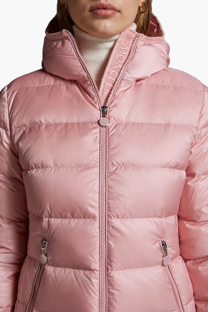 MONCLER Women The Gles Short Down Jacket in Pink with Hoodie 4