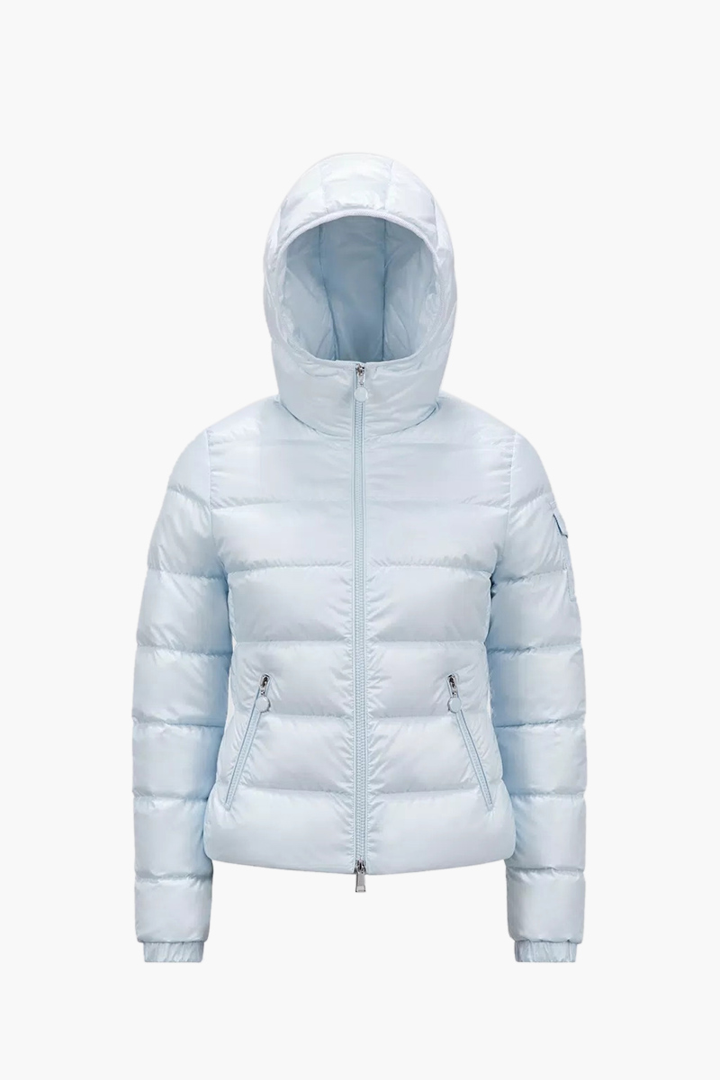 MONCLER Women The Gles Short Down Jacket in Light Blue with Hoodie 0