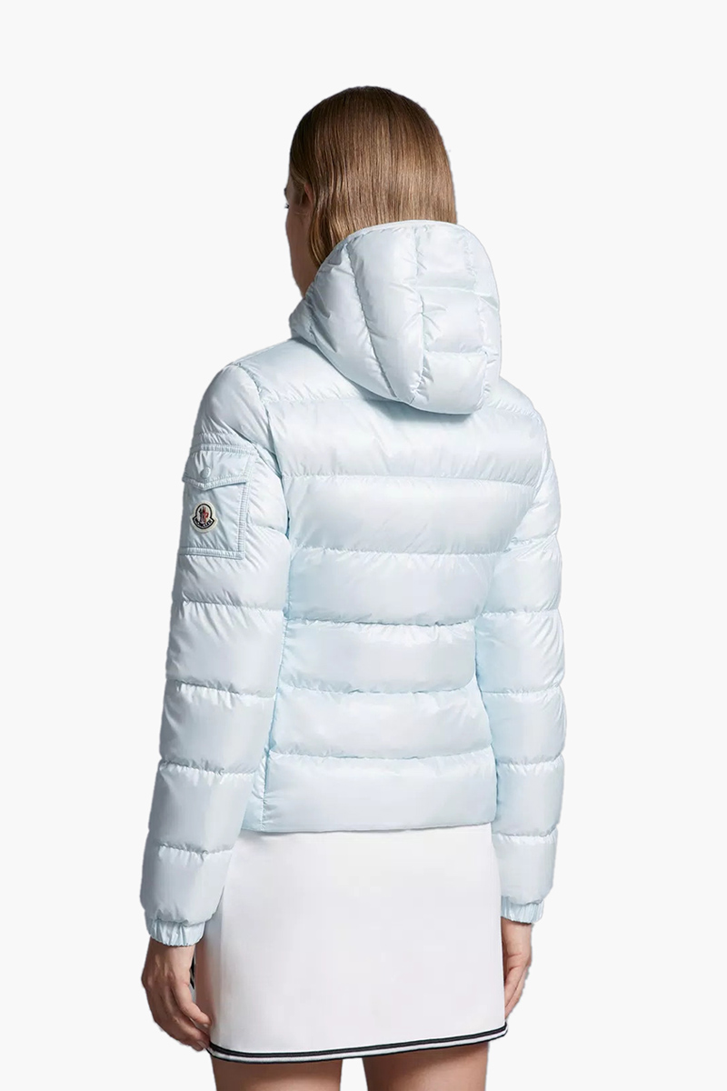 MONCLER Women The Gles Short Down Jacket in Light Blue with Hoodie 2