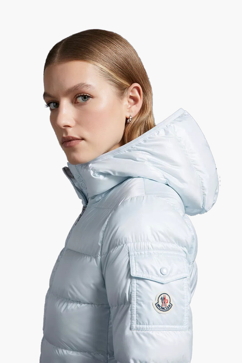 MONCLER Women The Gles Short Down Jacket in Light Blue with Hoodie 3