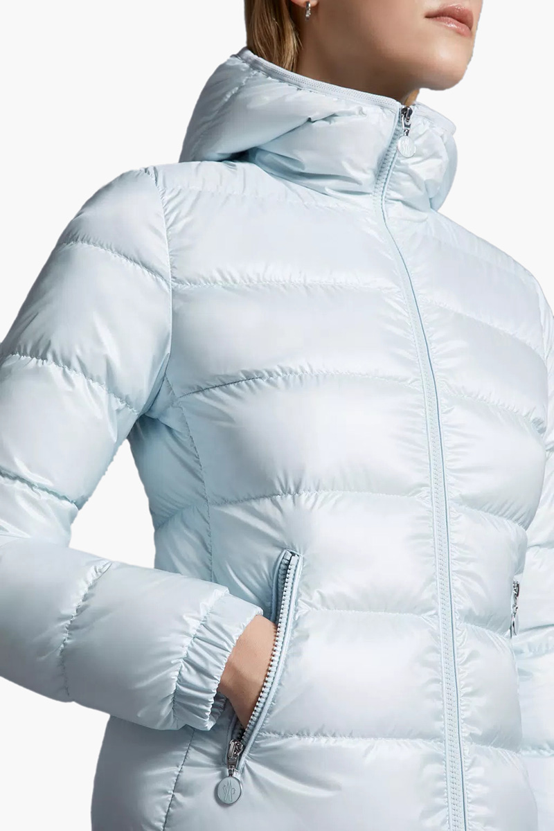 MONCLER Women The Gles Short Down Jacket in Light Blue with Hoodie 4