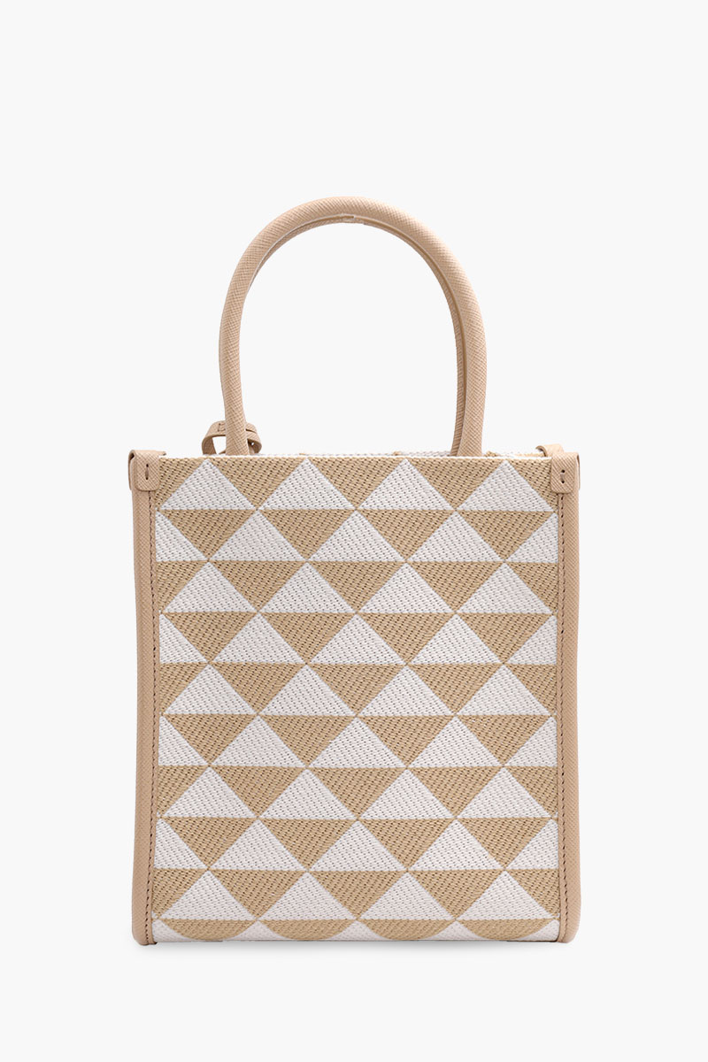 PRADA Mini Symbole Pattern Tote Bag in Beige/Chalk White Embroidered Fabric 1