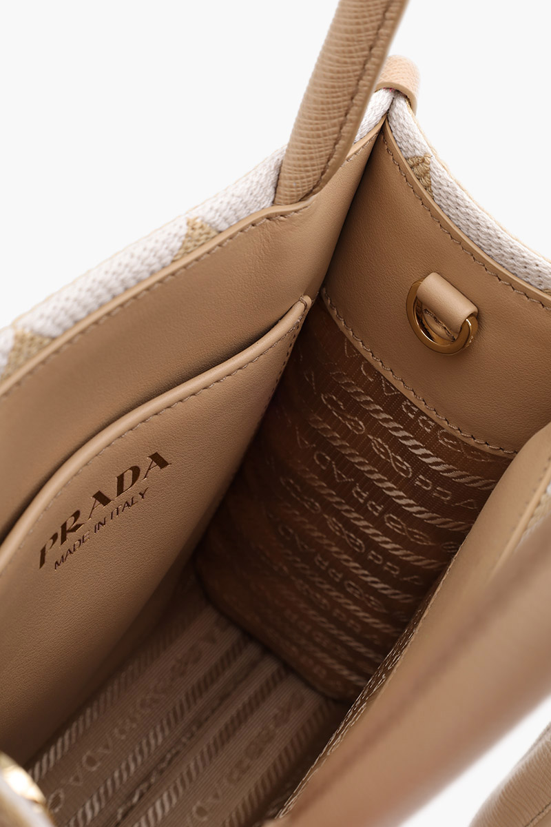 PRADA Mini Symbole Pattern Tote Bag in Beige/Chalk White Embroidered Fabric 3