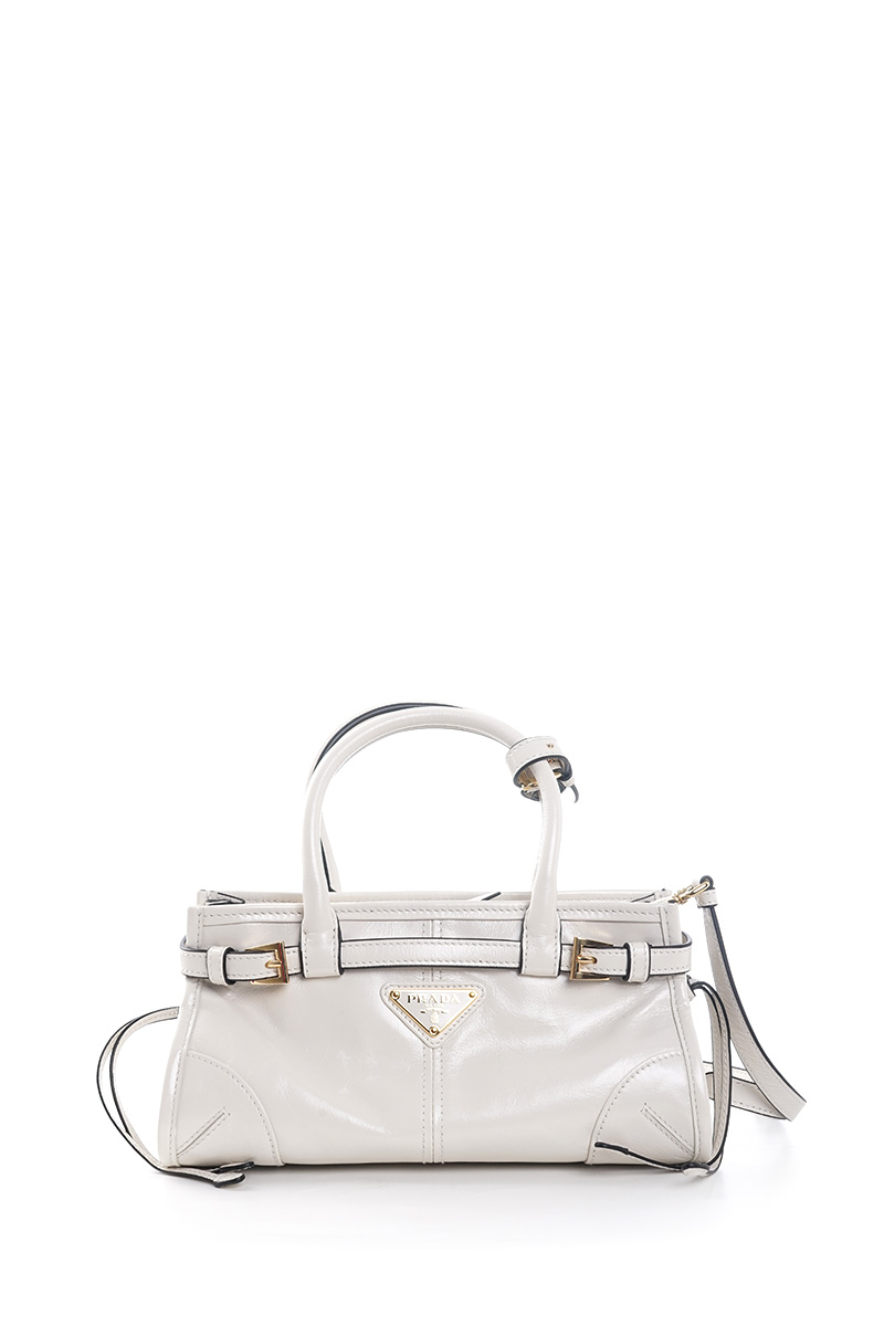 PRADA Mini Bonnie Handbag in White Calfskin with Detachable Shoulder Strap 0