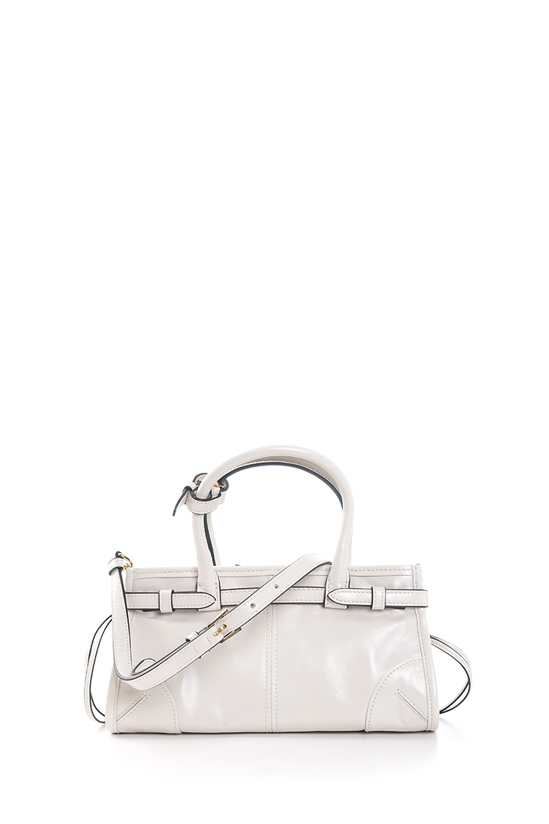 PRADA Mini Bonnie Handbag in White Calfskin with Detachable Shoulder Strap 2