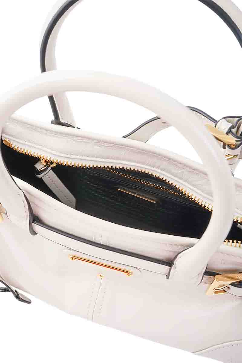 PRADA Mini Bonnie Handbag in White Calfskin with Detachable Shoulder Strap 4