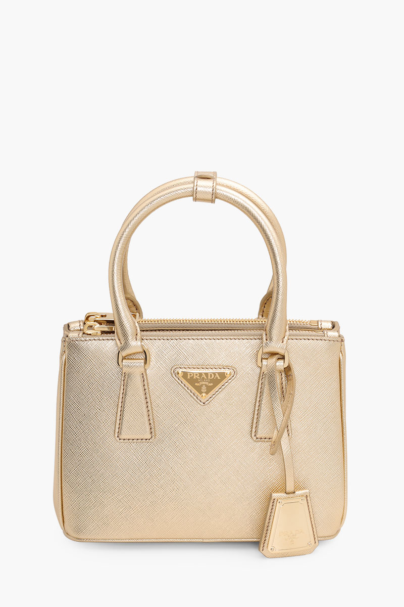 PRADA Mini Galleria Top Handle Shoulder Bag in Platinum Saffiano Leather 0