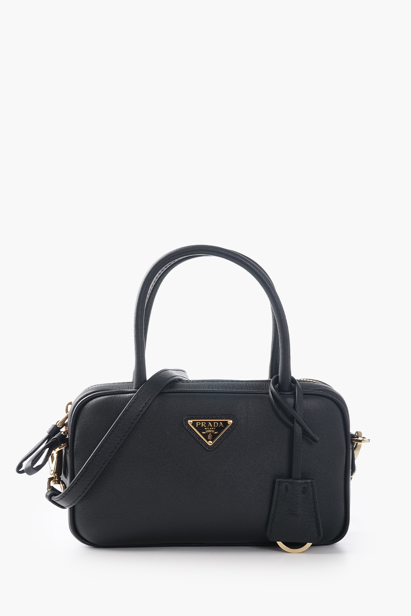 PRADA Triangle Logo Handbag in Black Calf Leather 0