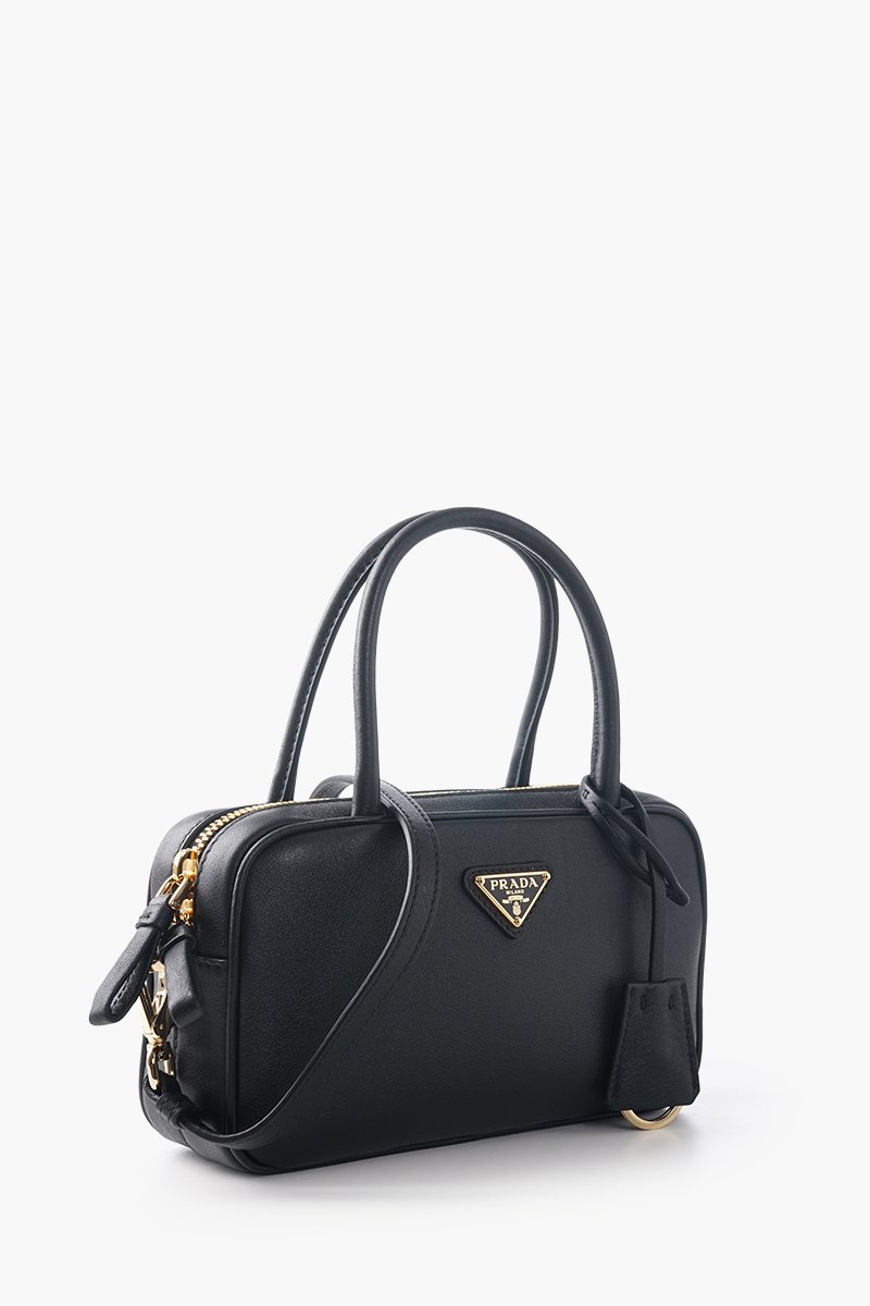 PRADA Triangle Logo Handbag in Black Calf Leather 1