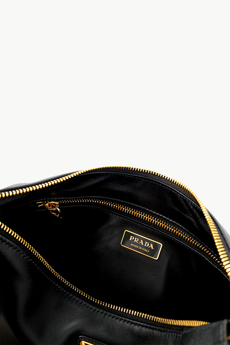 PRADA Aimee Triangle-Logo Zipped Shoulder Bag in Black Calfskin Leather 4