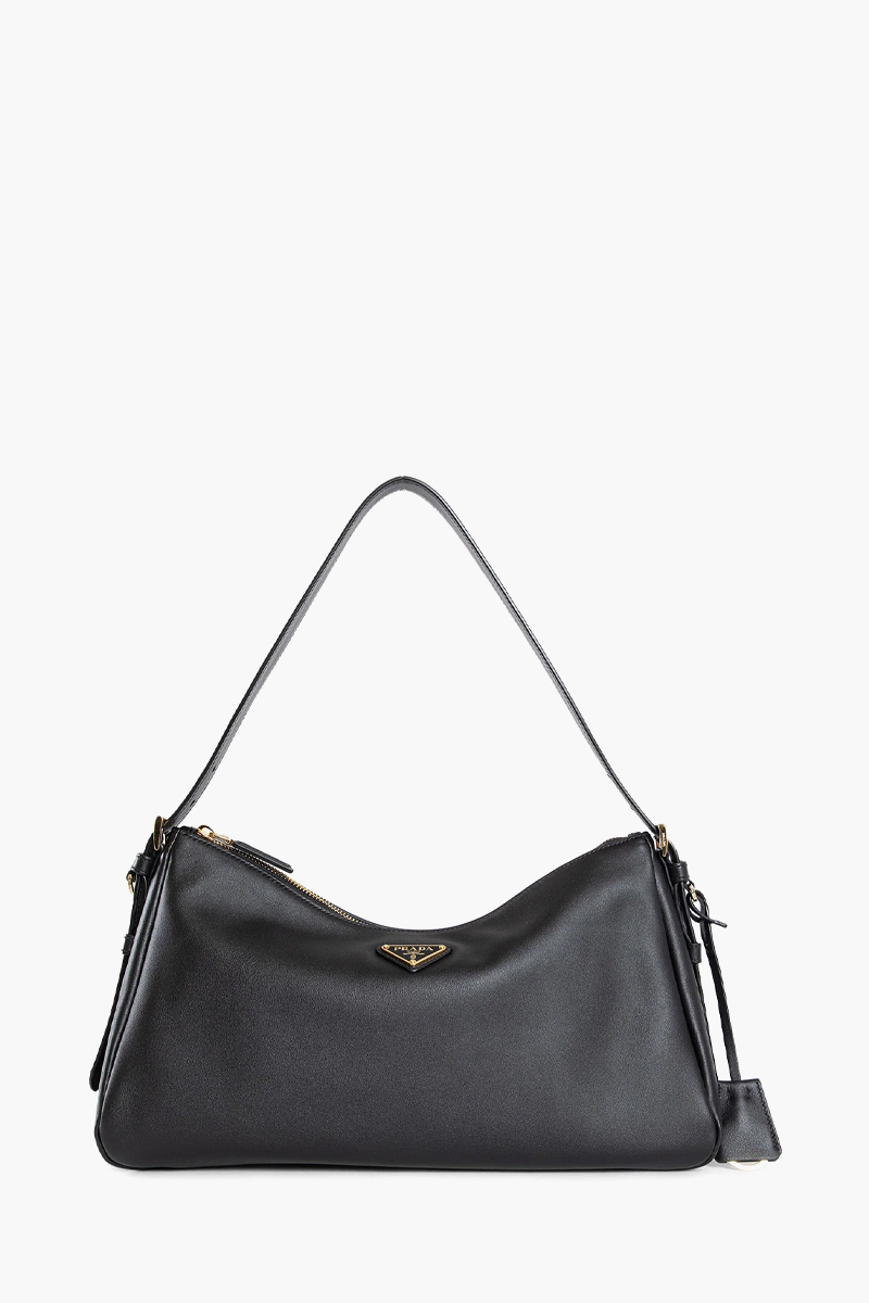PRADA Medium Aimée Shoulder Bag in Black Grained Calfskin 0