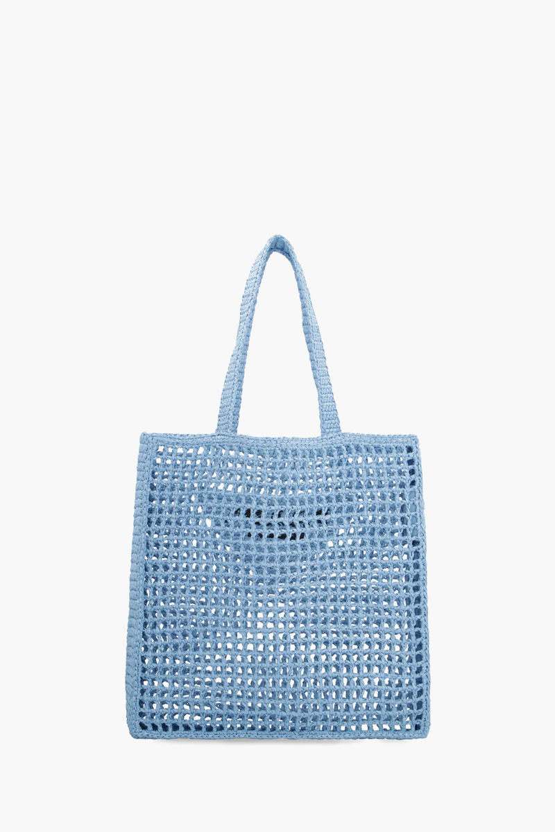 PRADA Embroidered Triangle Logo Tote Bag in Blue Raffia 2