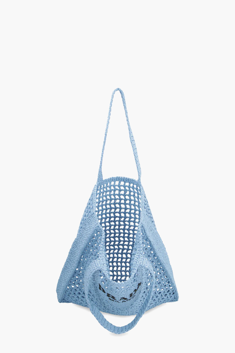 PRADA Embroidered Triangle Logo Tote Bag in Blue Raffia 3