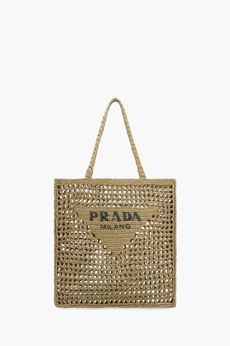 PRADA Embroidered Triangle Logo Tote Bag in Green Raffia 0